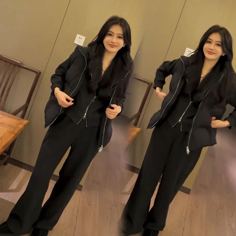 2025秋冬新款时尚显瘦气质网红高档套装女高级百搭宽松大码两件套