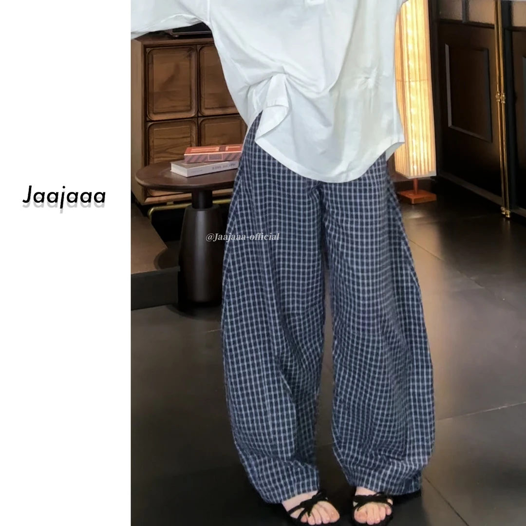 Jaajaaa午后速写本  阔腿直筒宽松休闲百搭复古撞色格子裤/ADDG