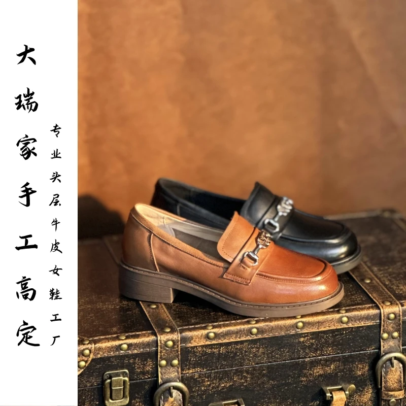 头层牛皮乐福鞋女2025年春季新款复古真皮一脚蹬平底经典单鞋女士