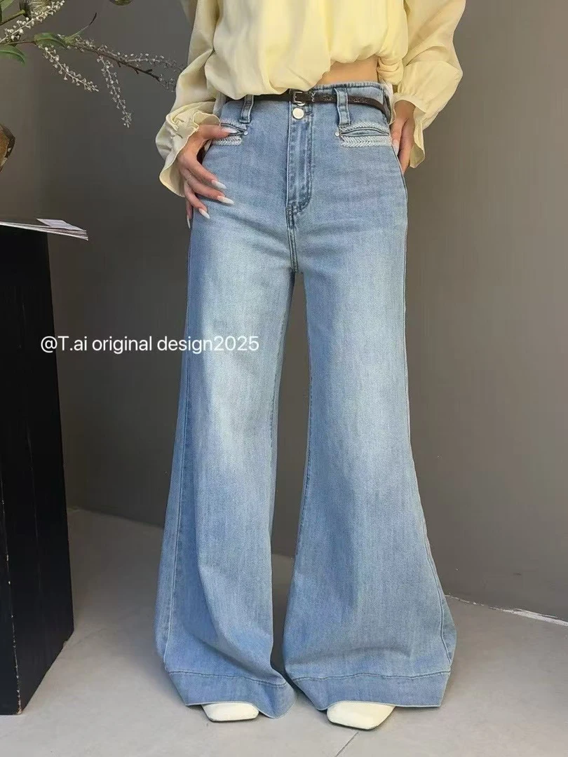 有货Tai#6223春夏福利微弹重工艺喇叭美式牛仔裤，裤长：105cm