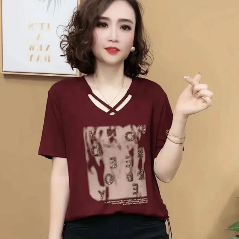 时尚妈妈装夏季新款精梳棉短袖T恤休闲减龄上衣女轻薄透气打底衫