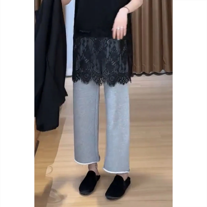 艾塔莉灰色直筒休闲裤女春夏季新款胖mm显瘦哈伦裤烟管裤小个子