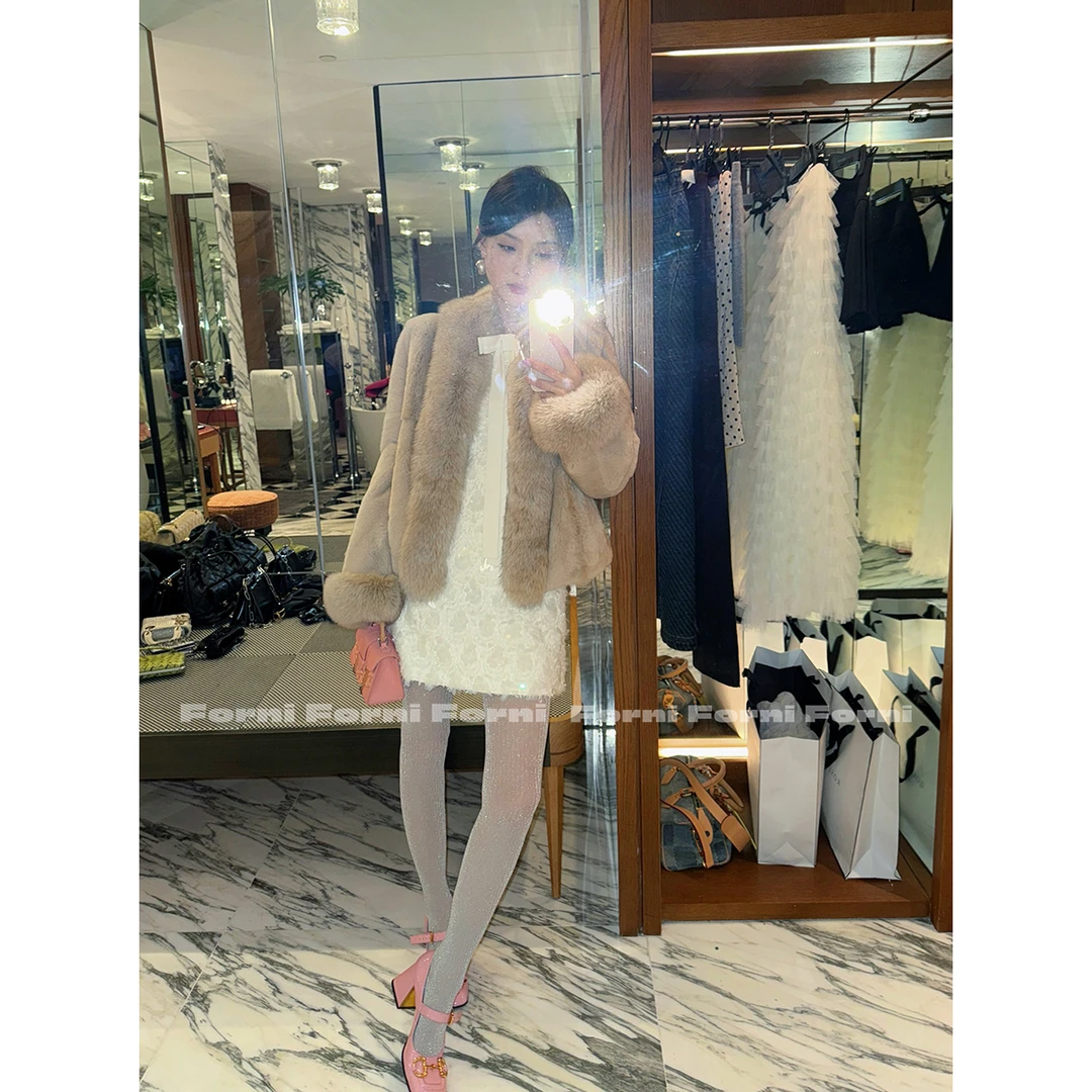 FORNI 太妃糖 西班牙进口雷克斯獭免毛狐狸毛贵妇级皮草外套