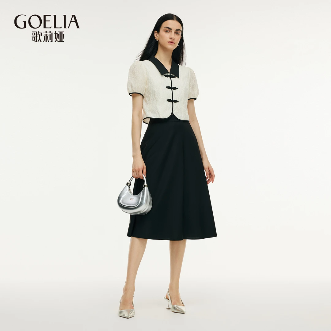 【商场同款】歌莉娅新中式遮肉套装复古新款提花上衣+半裙度假