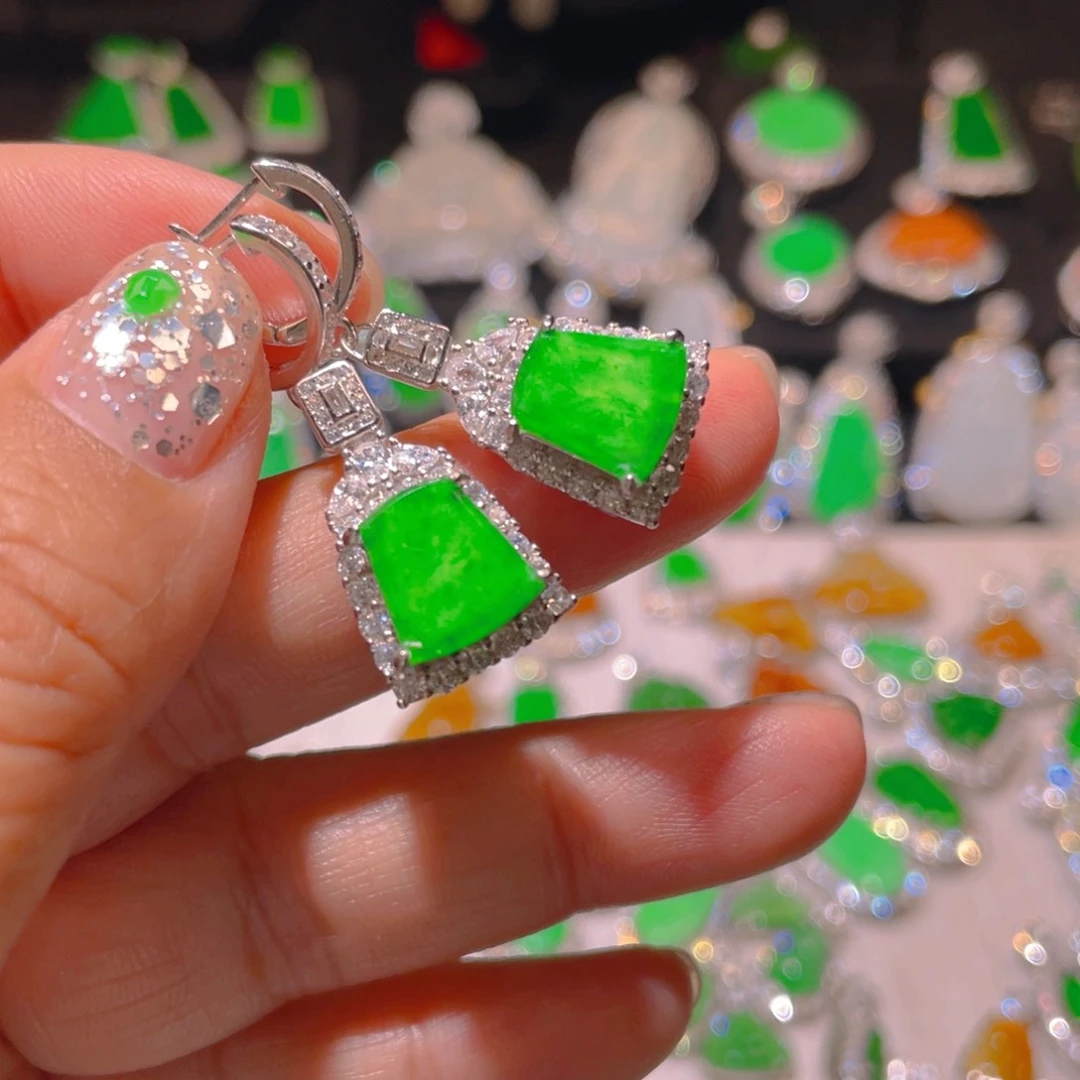 翡翠银S925镶嵌耳饰精品