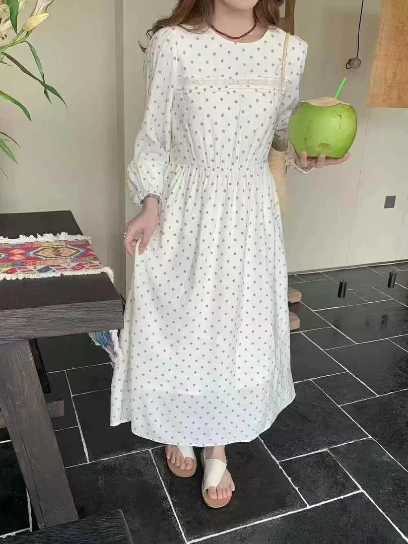 susan@Q5760 韩系简约百搭波点收腰连衣裙 7-9