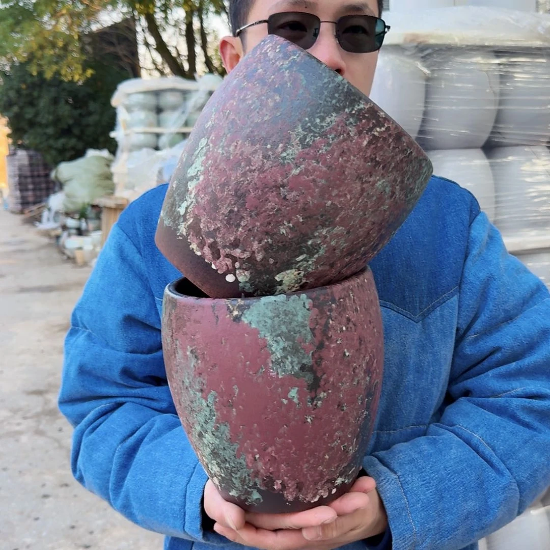 紫砂摆件口18高20（两个蛋壳酱紫