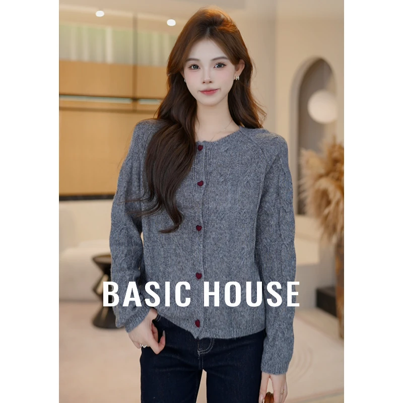 Basic House/百家好温柔风绞花羊毛衫女秋季新款上衣B1195B50B32