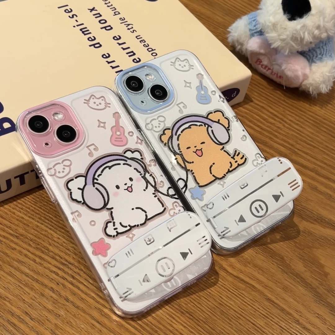 雅天立音乐小狗镜面支架适用苹果16手机壳iPhone华为vivo小米oppo