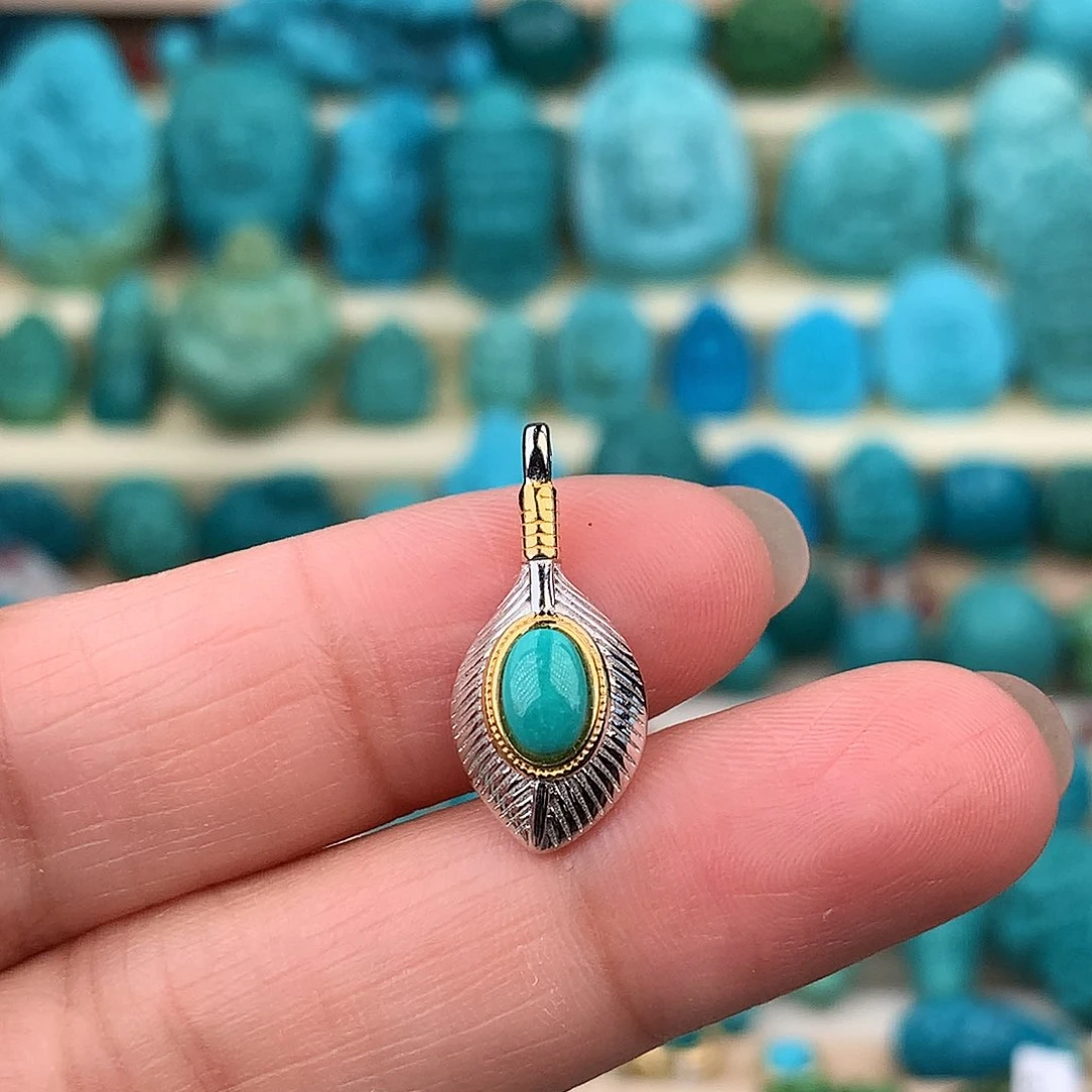 降***温银S925镶嵌绿松石珠宝奇石