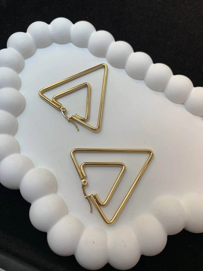 钛钢耳饰 双层三角形耳环耳圈百搭气质款耳饰