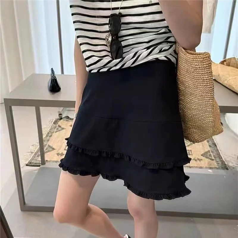 王永家~夏款韩系甜美温柔双层木耳边A字半身裙9878