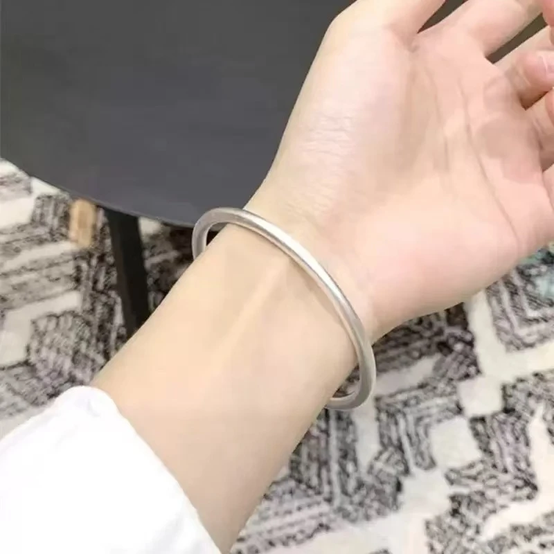 足银手镯 足银999.9古法磨砂纯银手镯素圈足银镯子传承直播爆款