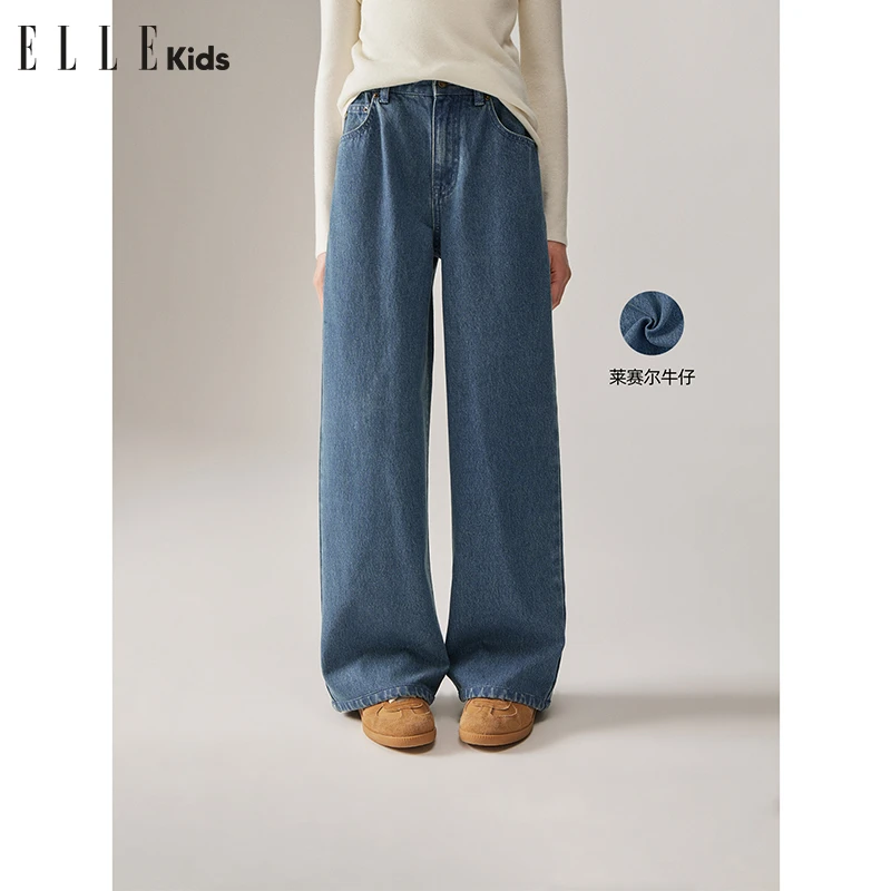 6510 ELLE KIDS 童装泡芙牛仔休闲直筒莱赛尔柔软刺绣长裤宽松Q2
