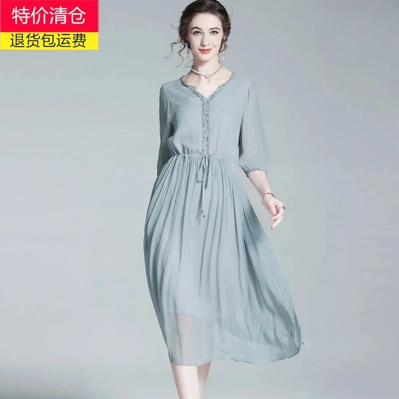 连衣裙显瘦气质长裙夏季法式女装韩版时尚桑蚕丝真丝裙