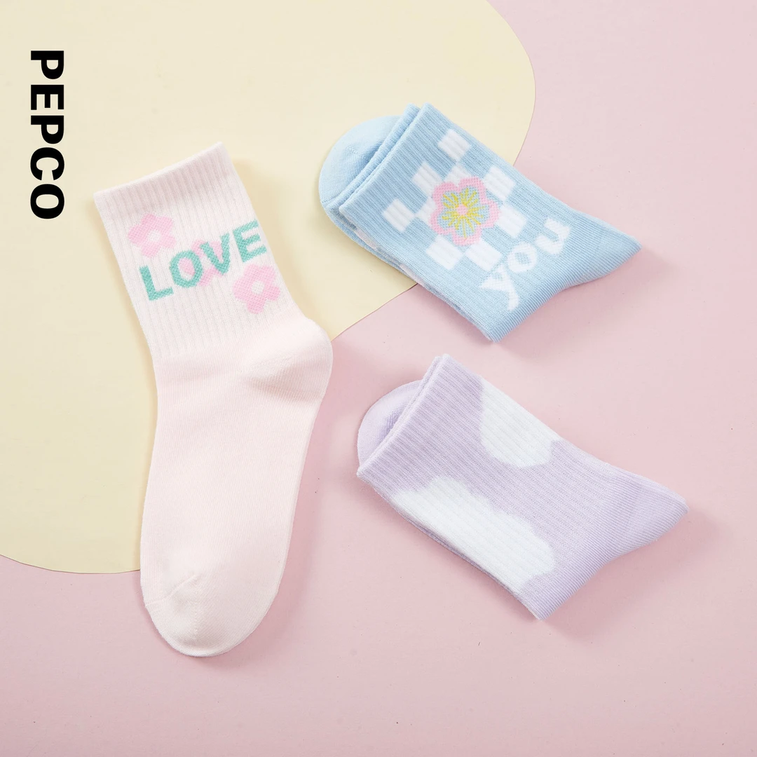 小猪班纳新款儿童袜舒适中筒袜女童可爱袜子(三双装）822510413