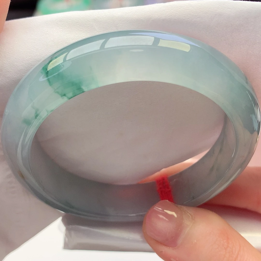 未镶嵌手镯翡翠天然A货翡翠56-57蓝底蓝花 宽版毕业款