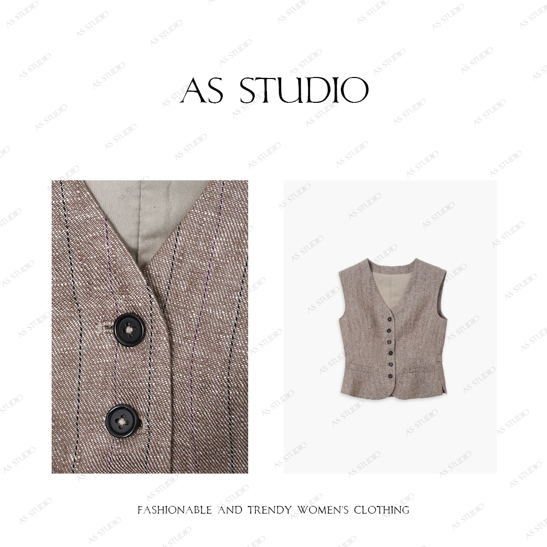 【AS英吉利】25新复古英伦人字纹亚麻马夹AS25CWT3356