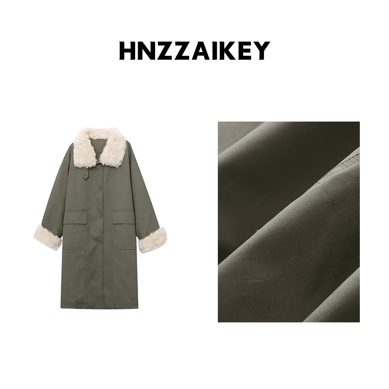 HNZZAIKEY 高级感翻毛领拼接工装风保暖加厚棉服外套 SN8260