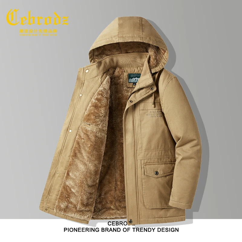 法国Cebrodz棉衣男士爸爸冬装外套男中长款加绒加厚冬季中年男装