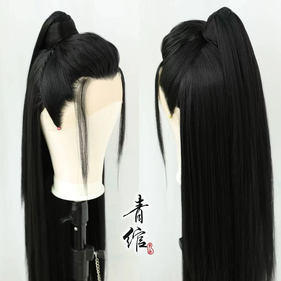 【青绾】汉服少年男前蕾丝美人尖长直发手勾假发头套 古风古装COS