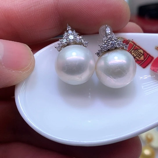 淡水珍珠耳饰银S925镶嵌