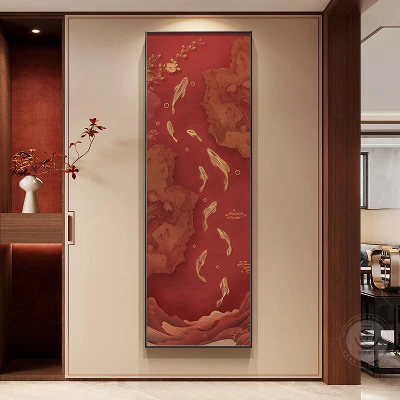 九鱼图玄关装饰画轻奢高级感走廊过道挂画新中式高档入户对门壁画