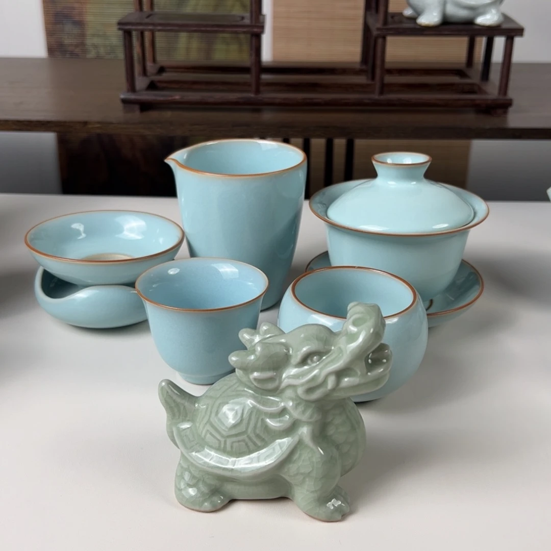 杯言**子豆绿釉龙龟茶宠微微不完美