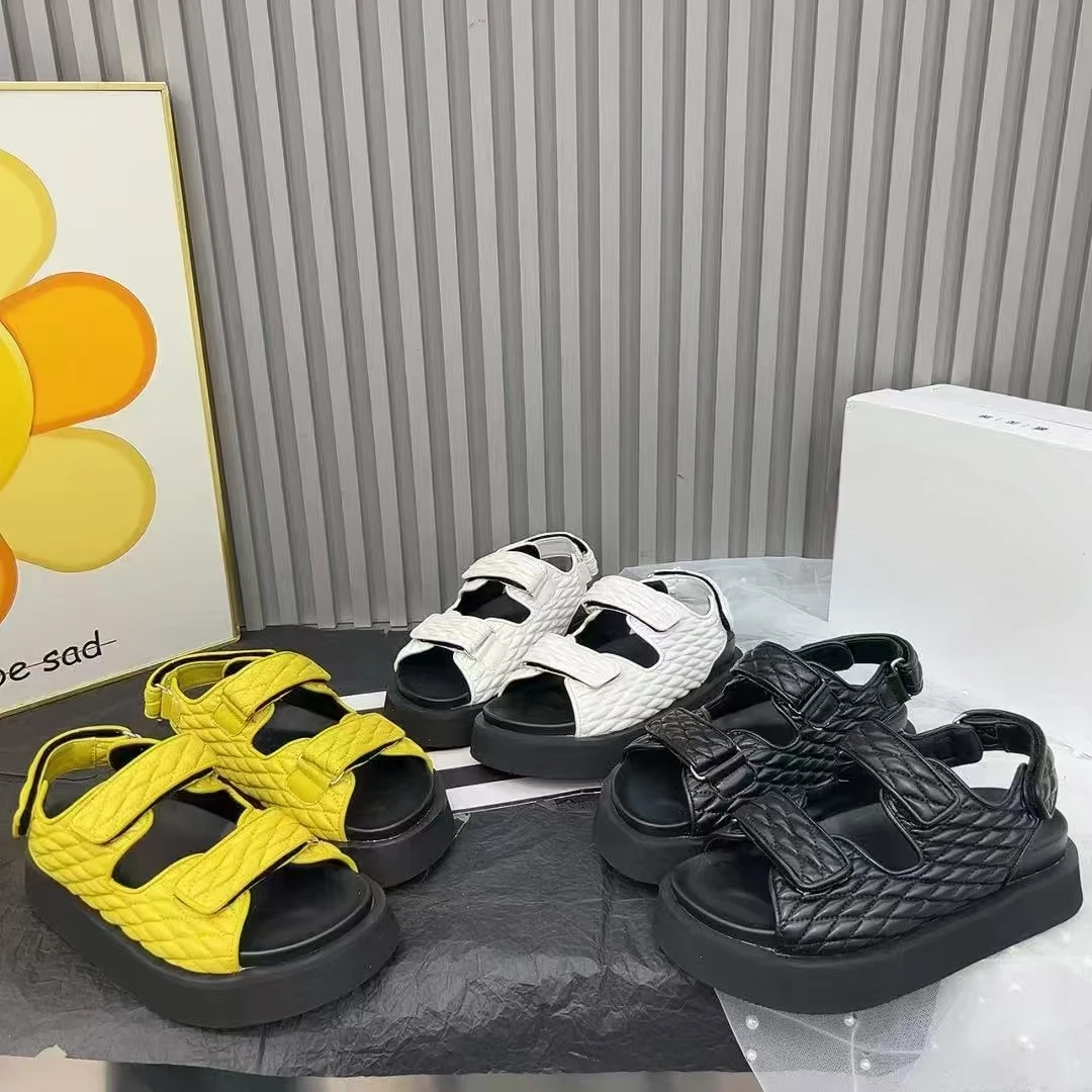 凉靴魔术贴低跟罗马风格时装凉鞋编织休闲厚底时尚松糕底