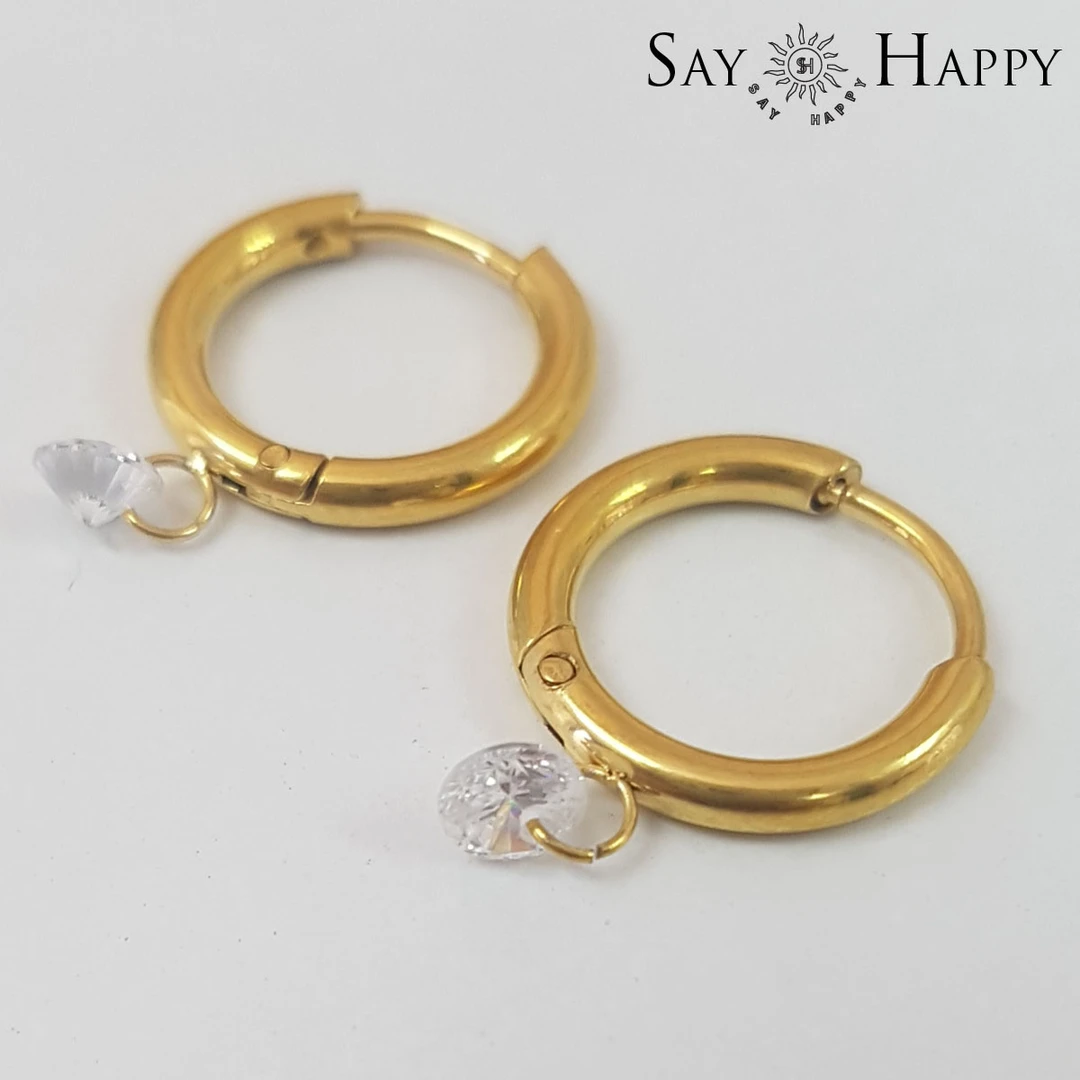 钛钢锆石耳饰 SAY HAPPY韩国风钛钢锆石耳圈