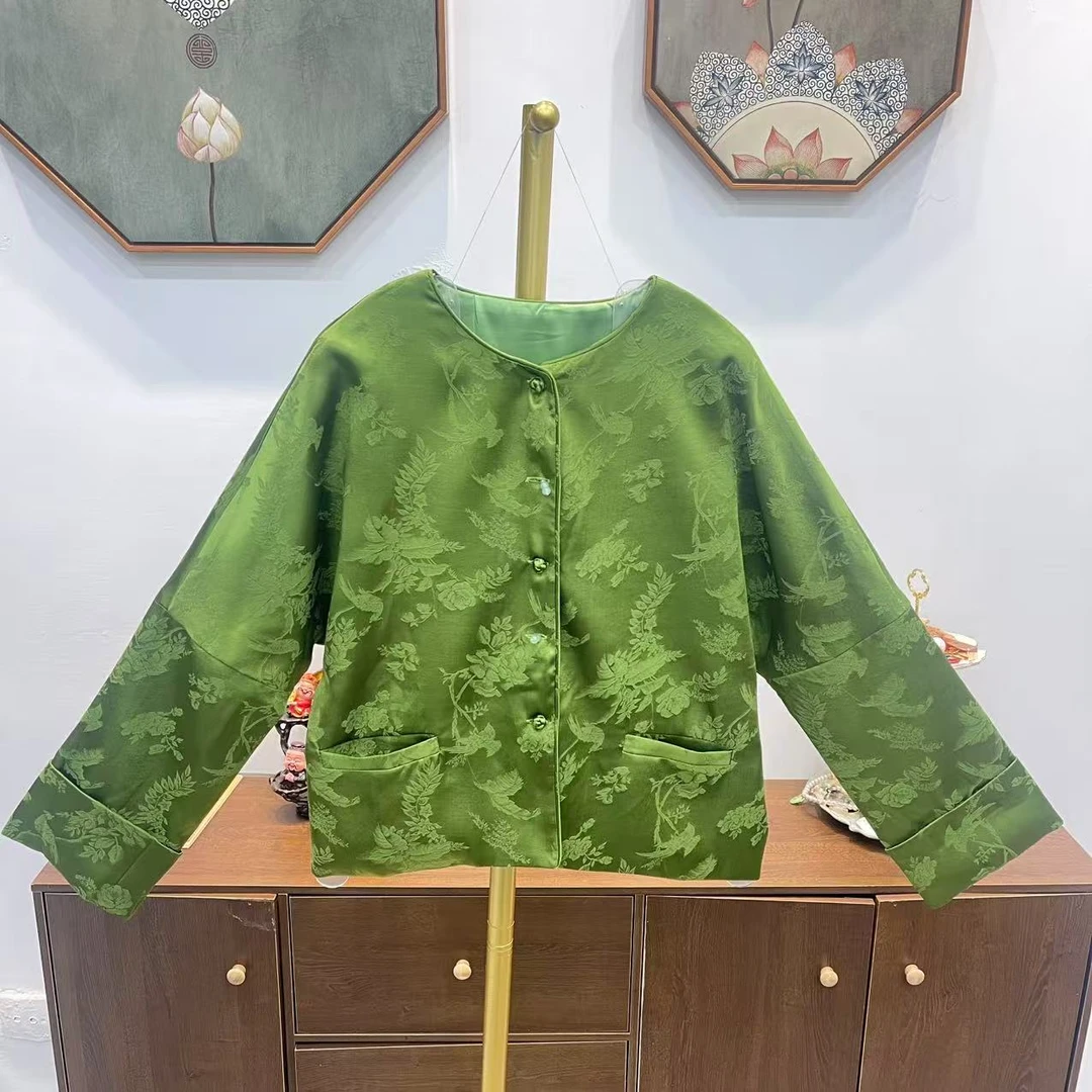 高级感年轻国风新中式外搭宋锦提花缎面春秋高端刺绣唐装上衣