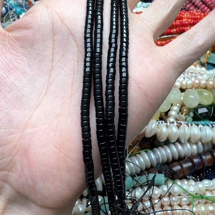合金玛瑙/玉髓珠宝半成品一条2x4mm黑玛瑙剁珠