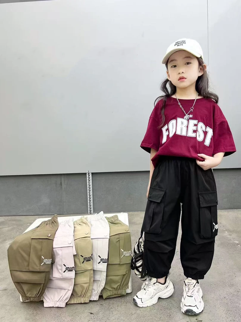 男女童休闲裤夏季薄款2025新款小童宽松工装裤儿童女装宽松九分裤