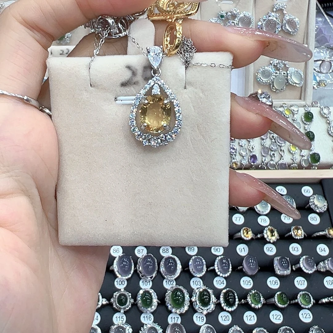 迪***虎黄晶颈饰银S925镶嵌粗链子