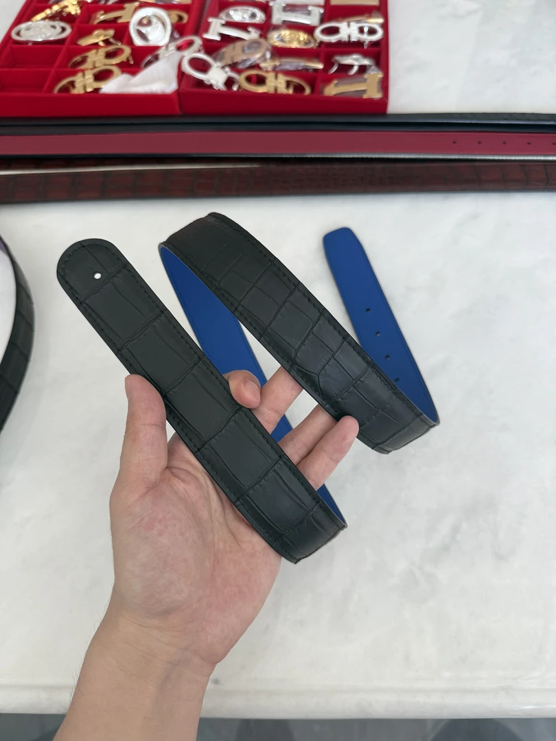 （单腰带）3.8宽圆头黑蓝双面腰带-智