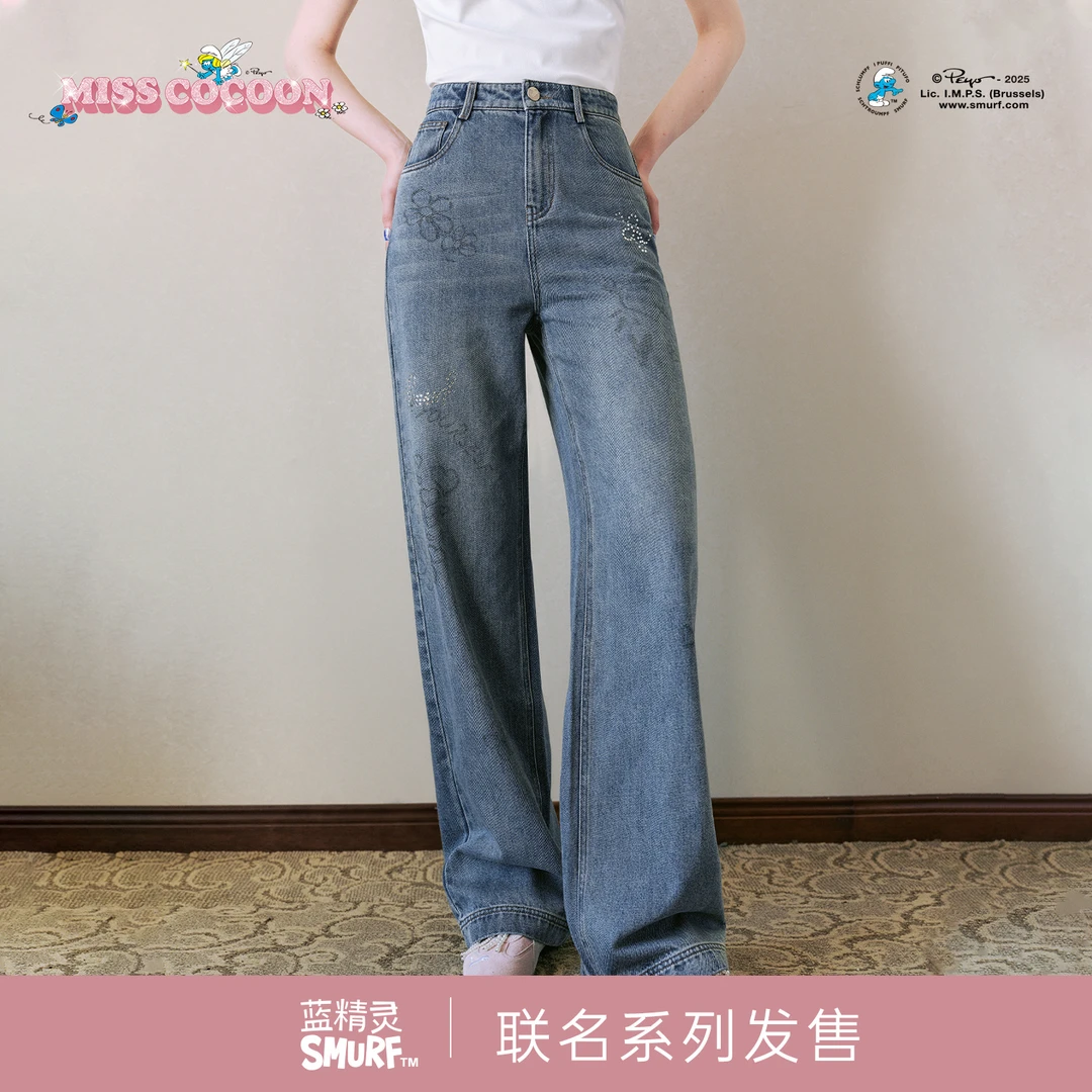 MISSCOCOON蓝精灵联名25秋新直筒棉牛仔裤0123