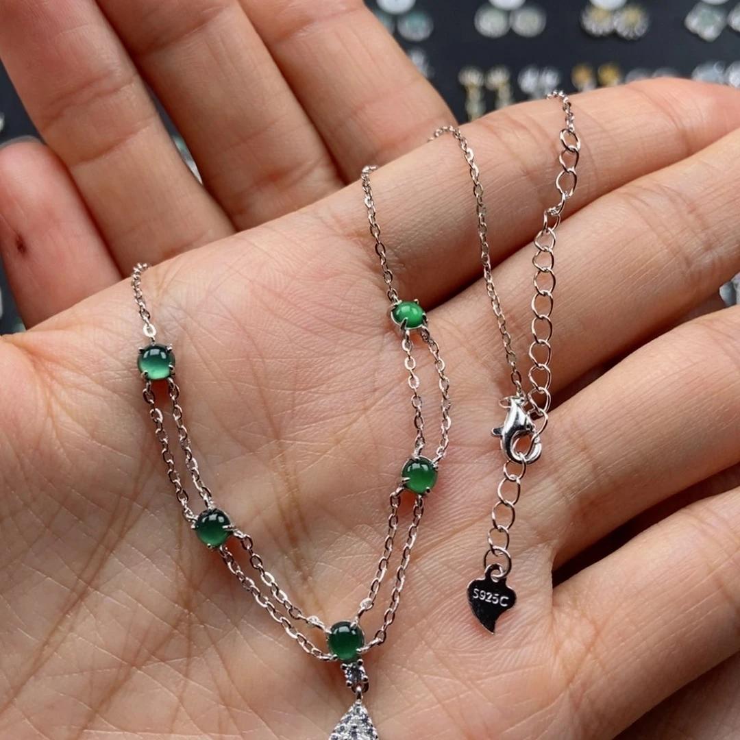 翡翠银S925镶嵌耳饰翡翠首饰