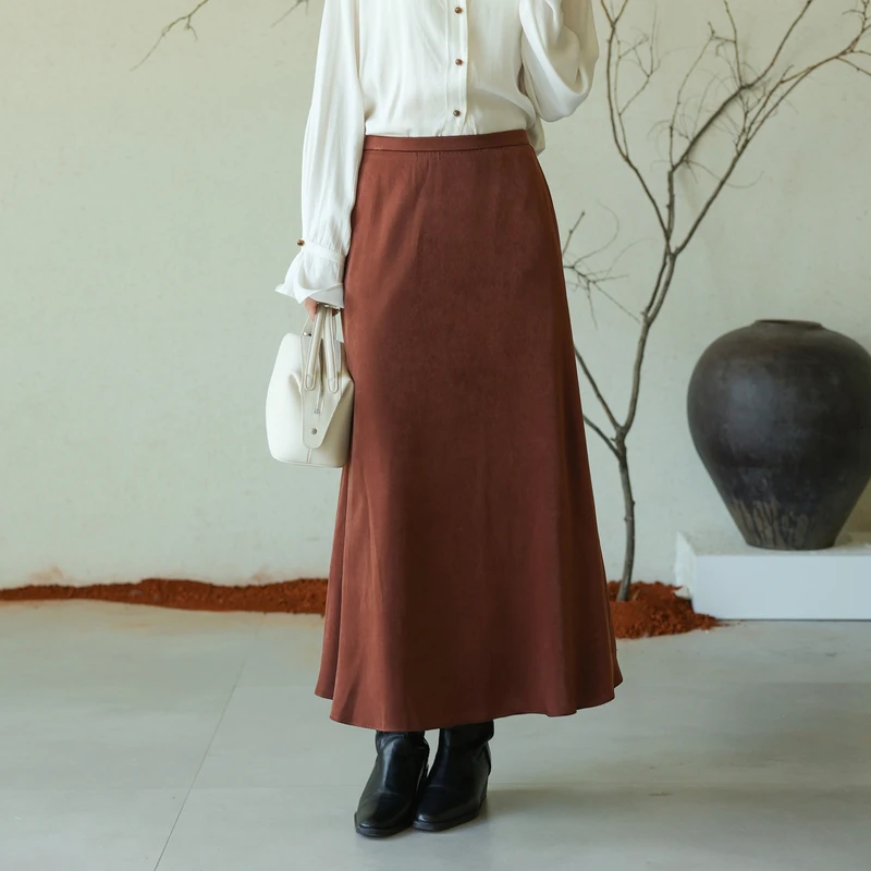 【秋季新款】AIRIQI都市老钱灵动半身裙显瘦A字丝绒鱼尾裙AH44BQ295