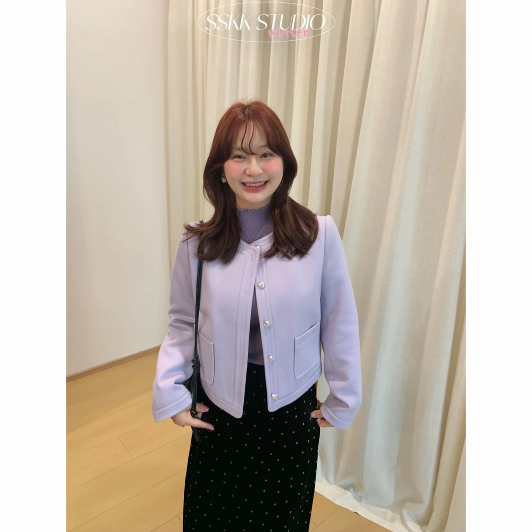 KMZY/KMZY山_山【经典韩女】微胖韩版气质小香风紫色夹棉毛呢外套女