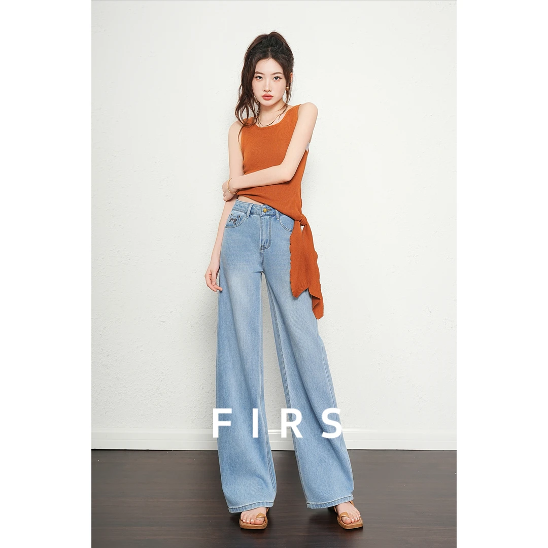 FIRS/杉杉牛仔窄版直筒阔腿裤女2025秋季新款高腰显瘦时尚休闲裤