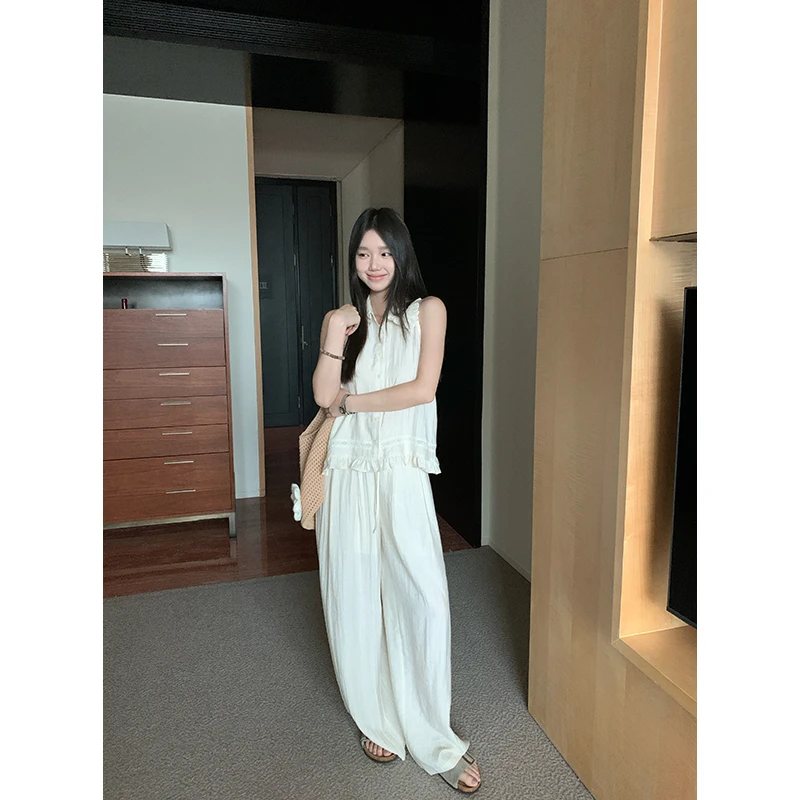 YOKLASS少女家 杏色翻领衬衫休闲裤套装春时尚两件套S33975S52