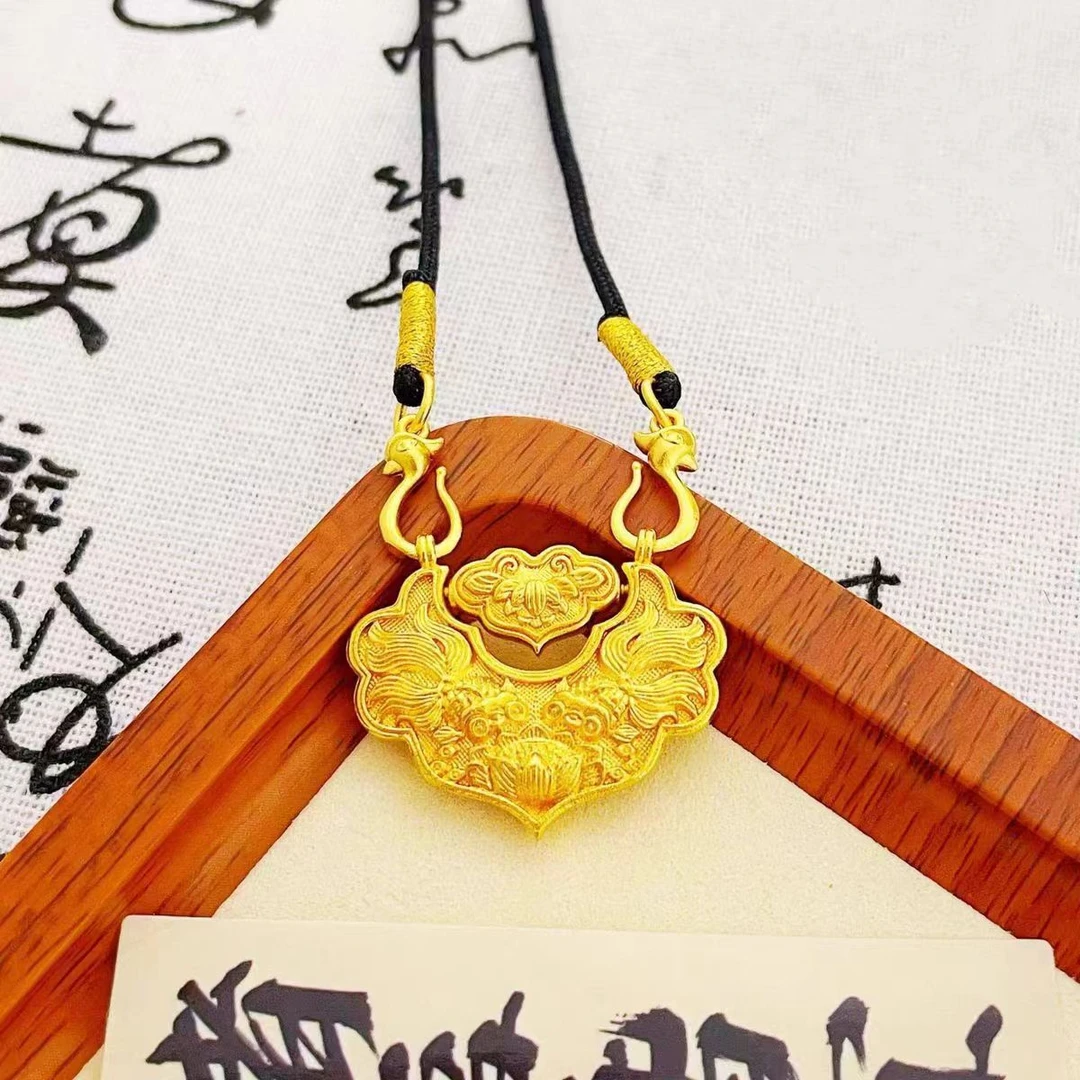 吊坠足银 足银双鱼锦鲤金锁平安吊坠时尚传承编绳