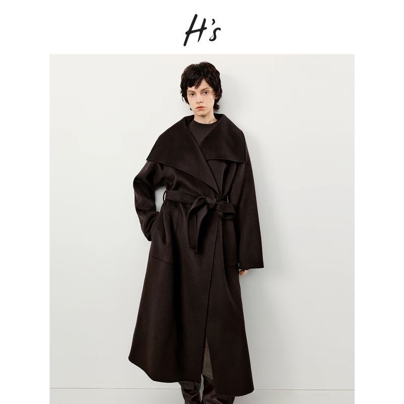 【25AW重磅新品】H's静奢老钱风大衣25冬新款设计感翻领浴袍式外套