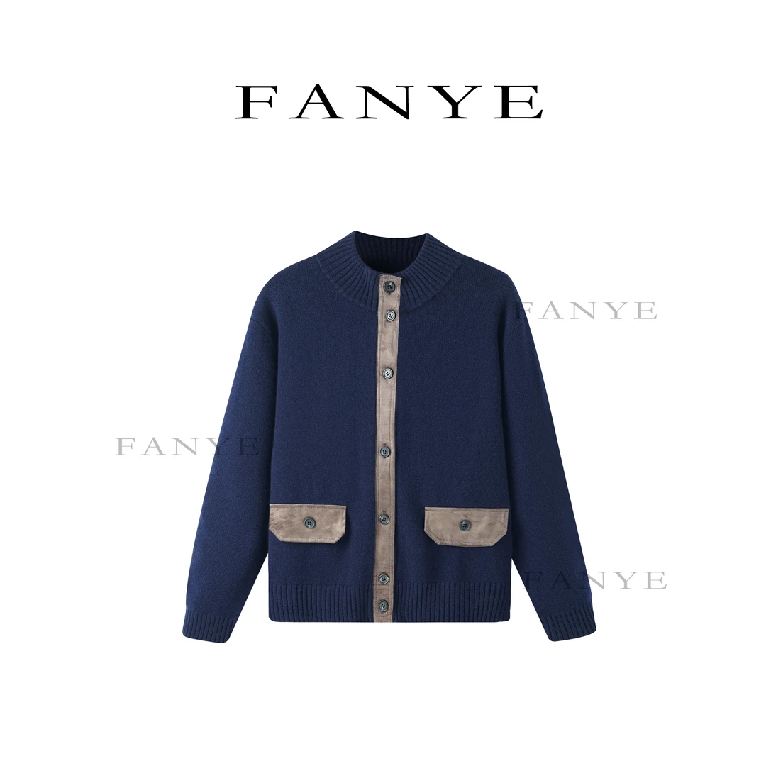 FANYE 2025冬季新款设计感撞色针织开衫