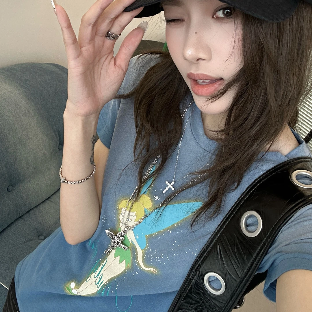 “奇妙仙子”CALLMELAMB原创自制重工水洗渐变高捻棉修身弹力T恤女