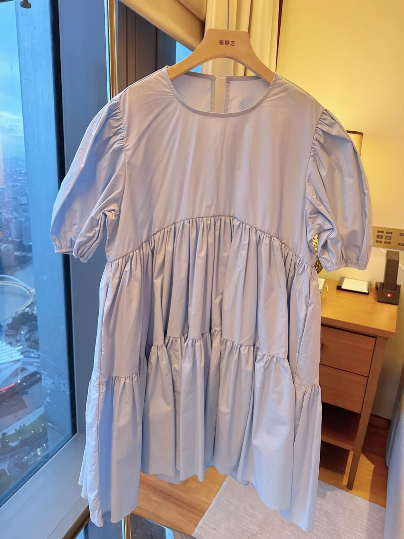 【张静芝】温柔蓝色宽松娃娃款连衣裙