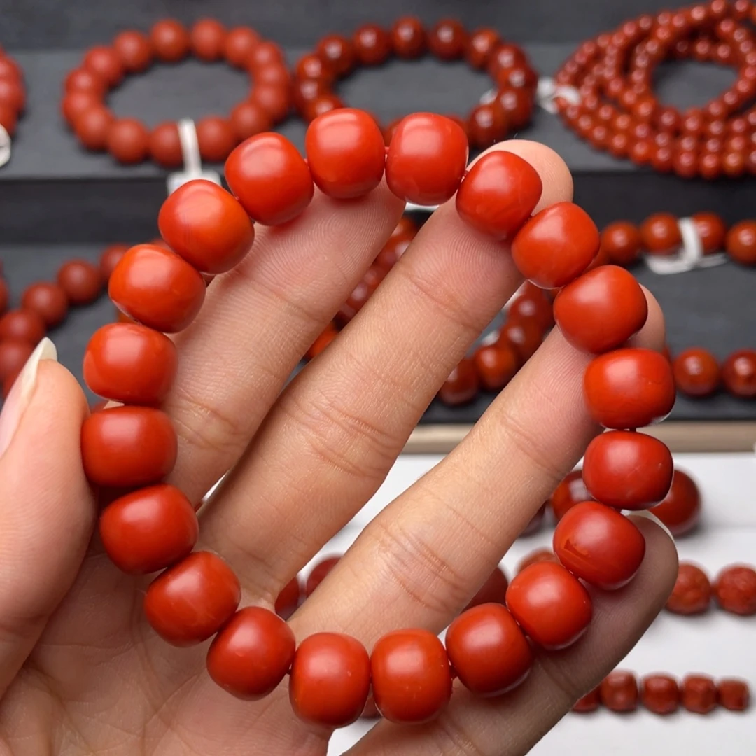 南红玛瑙未镶嵌手串H11.5mm顶品收藏保山满红满肉锦红老型手串