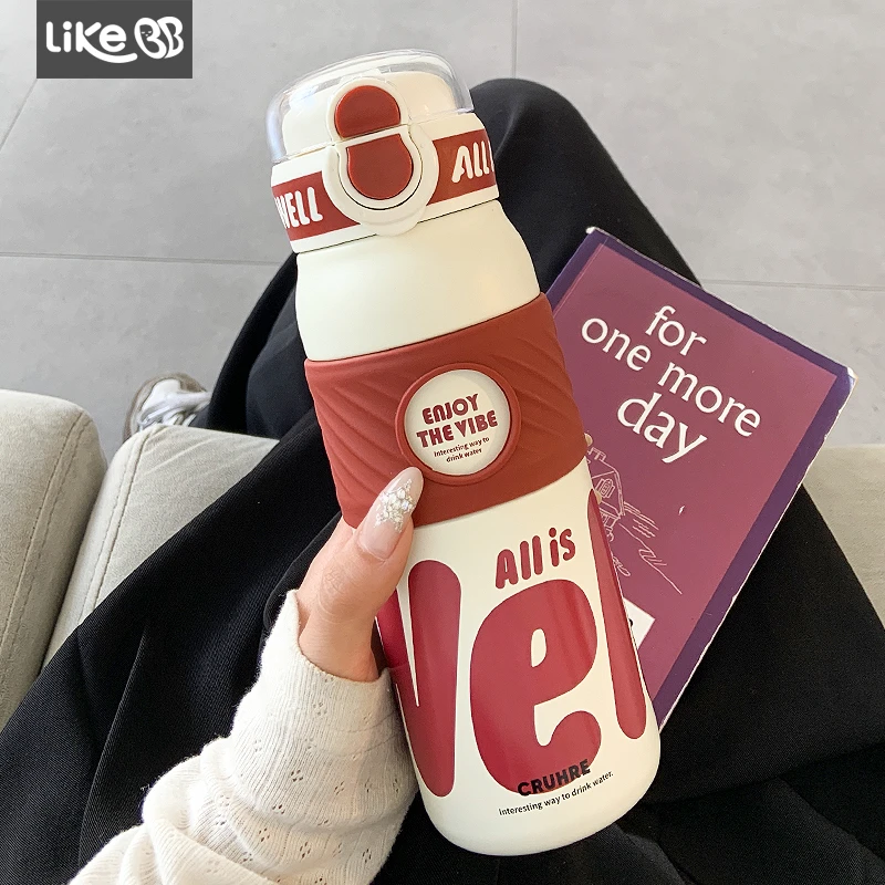 简约保温杯女生吸管双饮水杯女新款2025高颜值大容量便携学生杯子