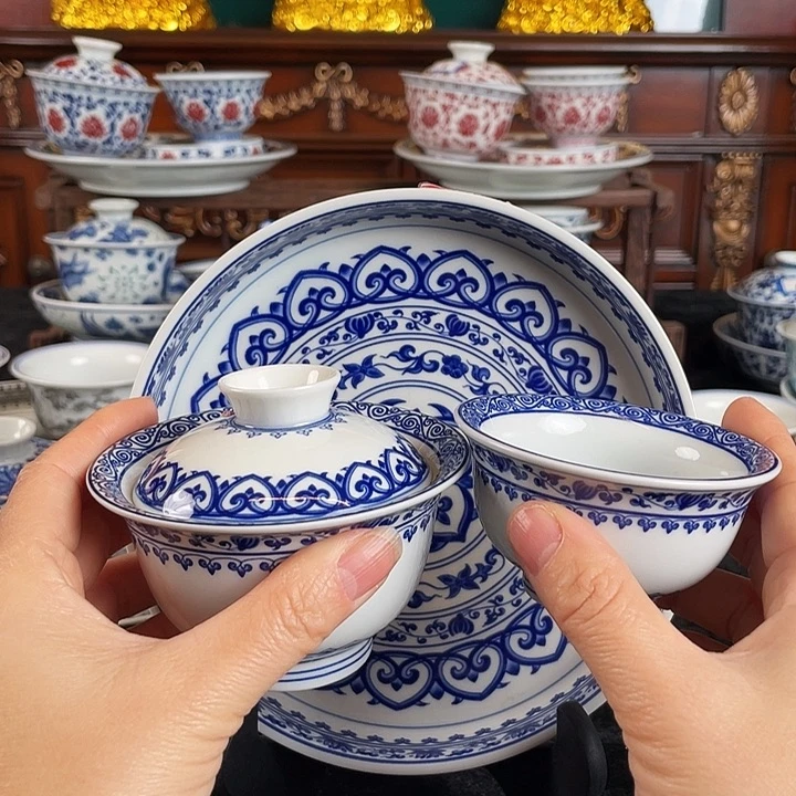 宝相花三件套茶具
