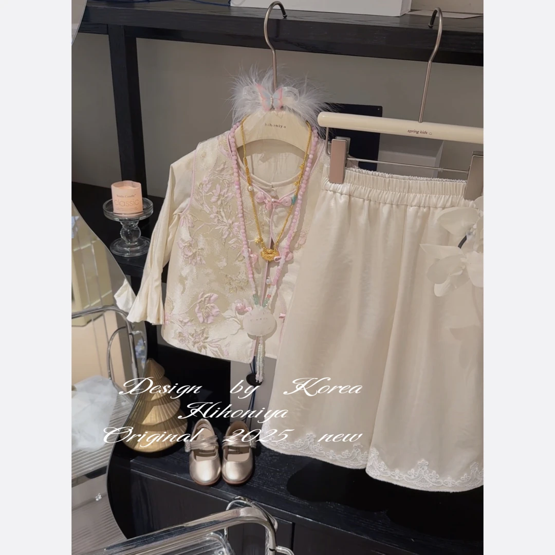 Q【杏雨梨花】三Hihoniya~2025春季欧若风亲子粉花重工新中式套装